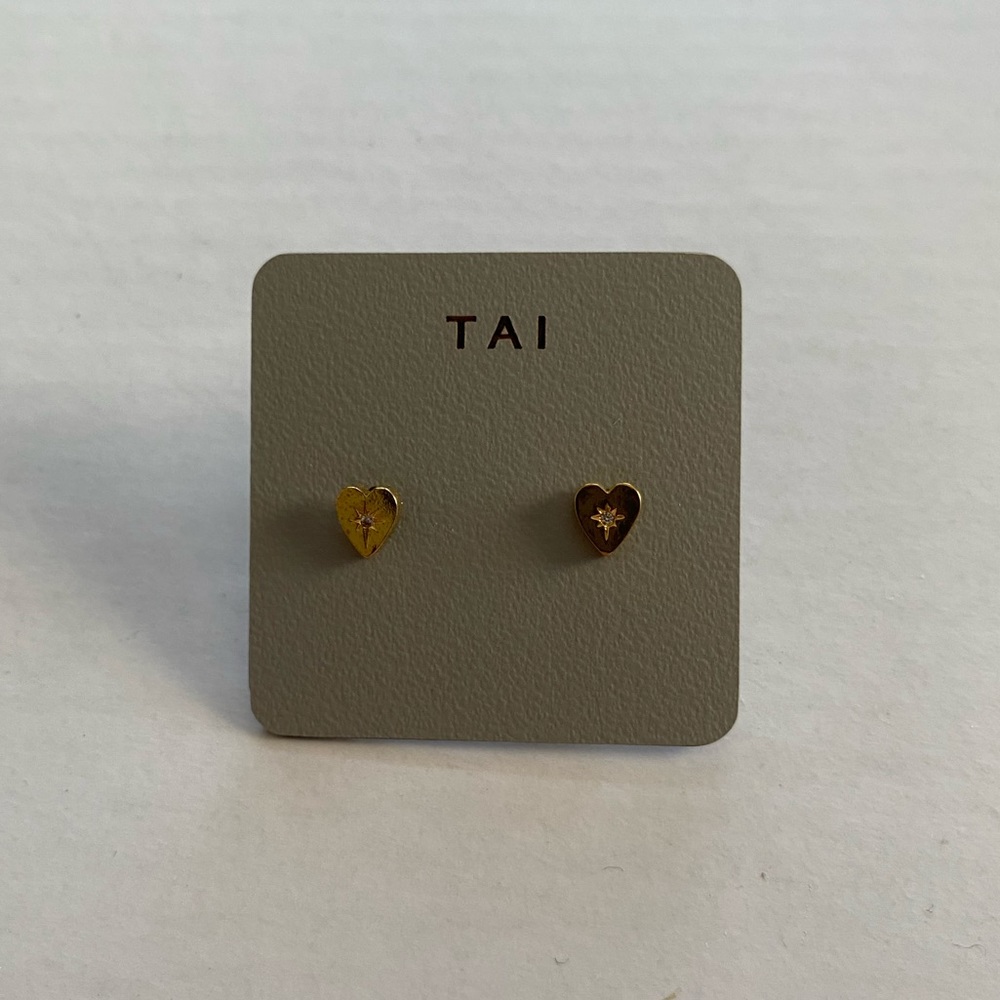 Tai Gold Heart Studs with CZ Accent
